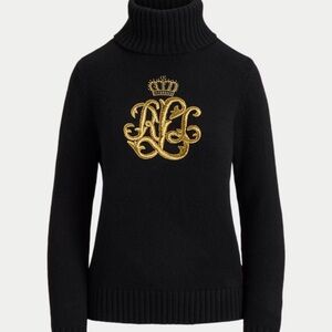 Ralph Lauren Black Turtleneck with Gold Emblem